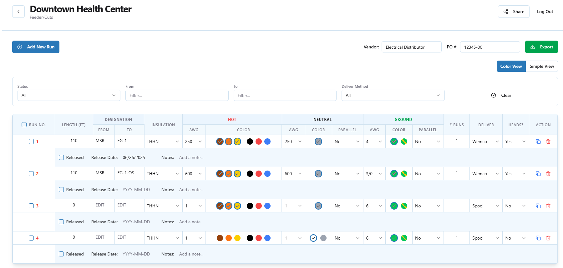 A dynamic schedule editor for electrical projects.